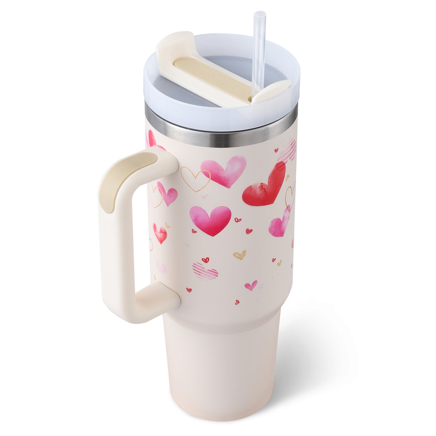 40 Oz Insulated Tumbler With Handle & Straw | Stainless Steel Spill-Proof Travel Mug