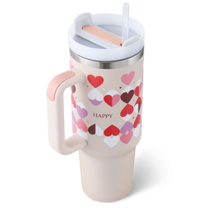 40 Oz Insulated Tumbler With Handle & Straw | Stainless Steel Spill-Proof Travel Mug