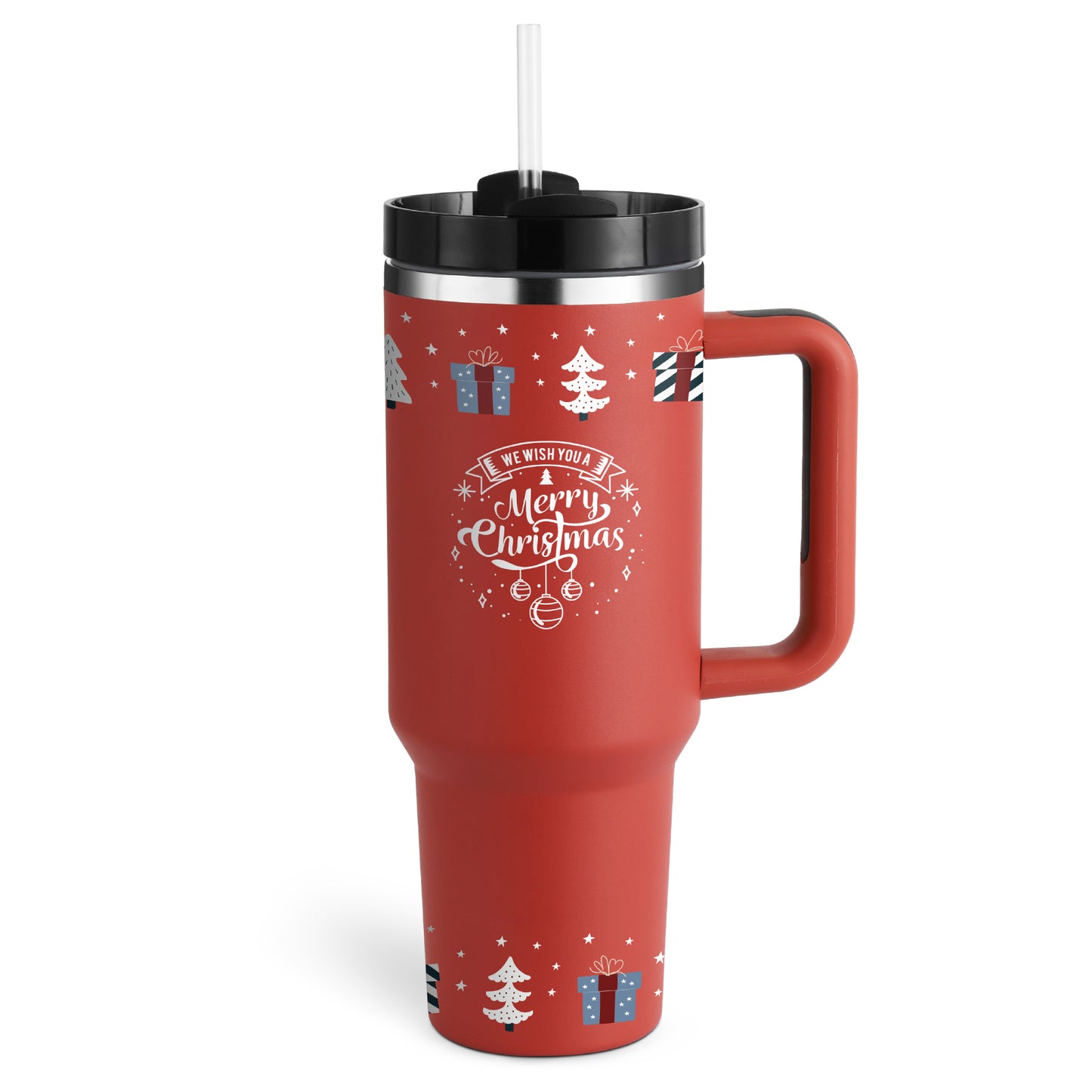 40 Oz Insulated Tumbler With Handle & Straw | Stainless Steel Spill-Proof Travel Mug