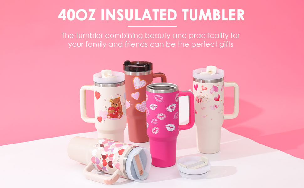 40 Oz Insulated Tumbler With Handle & Straw | Stainless Steel Spill-Proof Travel Mug