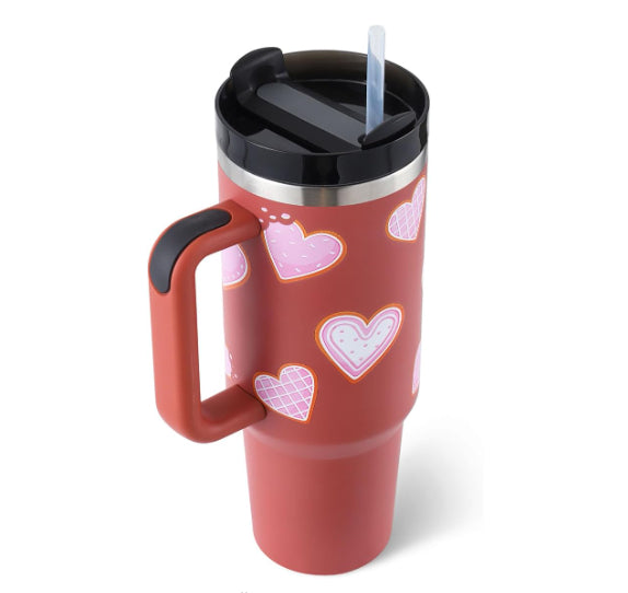 40 Oz Insulated Tumbler With Handle & Straw | Stainless Steel Spill-Proof Travel Mug