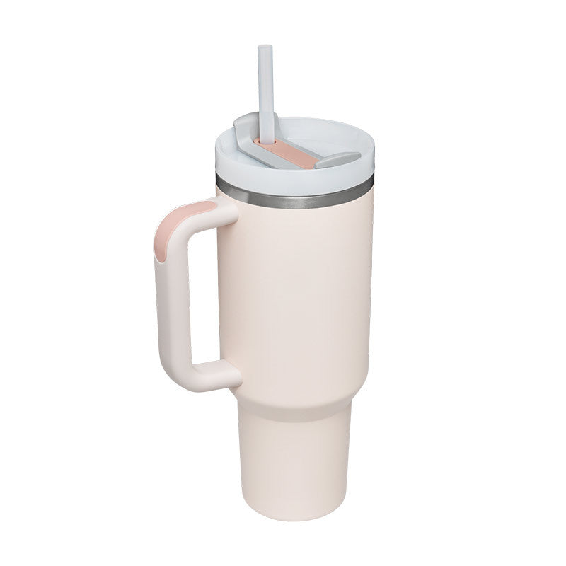 40 Oz Insulated Tumbler With Handle & Straw | Stainless Steel Spill-Proof Travel Mug