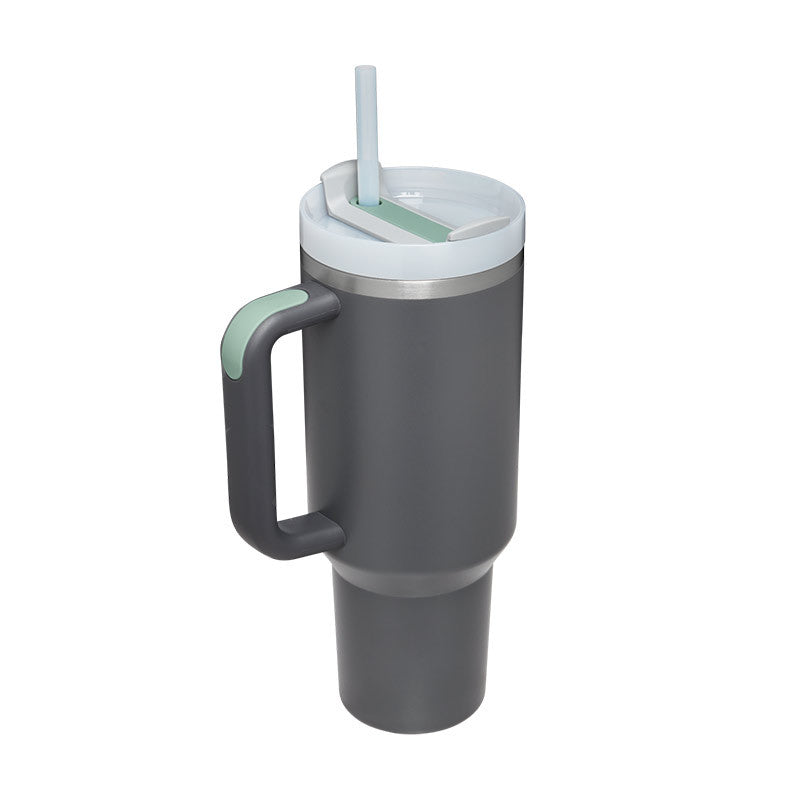 40 Oz Insulated Tumbler With Handle & Straw | Stainless Steel Spill-Proof Travel Mug