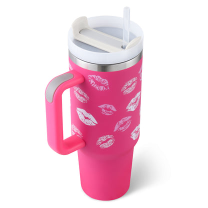 40 Oz Insulated Tumbler With Handle & Straw | Stainless Steel Spill-Proof Travel Mug