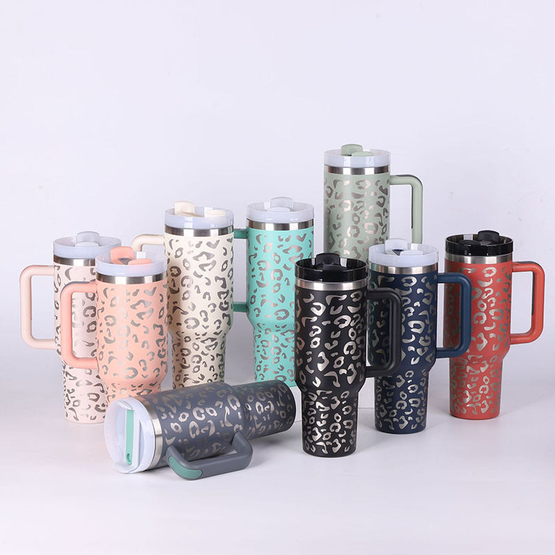 40 Oz Insulated Tumbler With Handle & Straw | Stainless Steel Spill-Proof Travel Mug