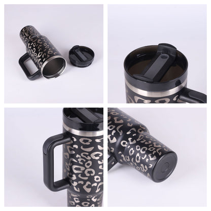 40 Oz Insulated Tumbler With Handle & Straw | Stainless Steel Spill-Proof Travel Mug