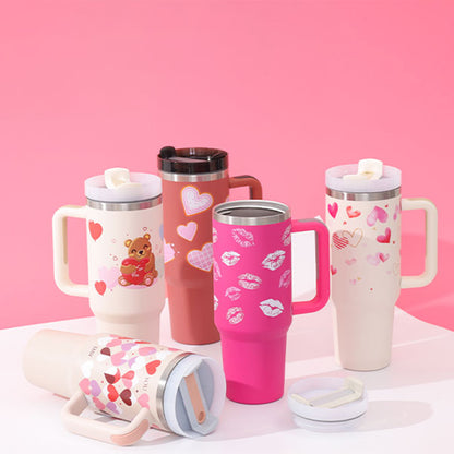 40 Oz Insulated Tumbler With Handle & Straw | Stainless Steel Spill-Proof Travel Mug