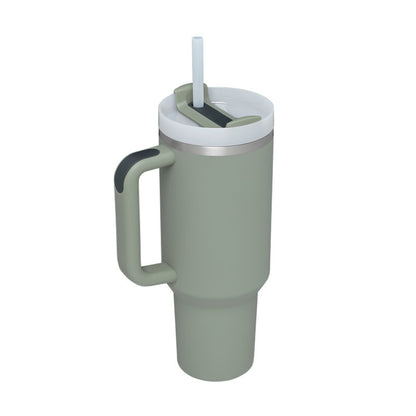 40 Oz Insulated Tumbler With Handle & Straw | Stainless Steel Spill-Proof Travel Mug