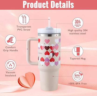 40 Oz Insulated Tumbler With Handle & Straw | Stainless Steel Spill-Proof Travel Mug